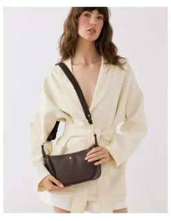 Madison Accessories Ella Zip Top Crossbody Bag with Plait Zip Puller in Brown
