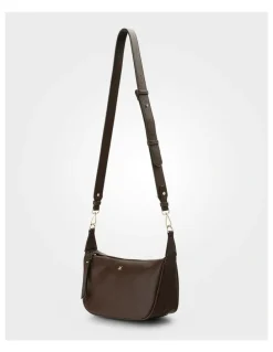 Madison Accessories Ella Zip Top Crossbody Bag with Plait Zip Puller in Brown