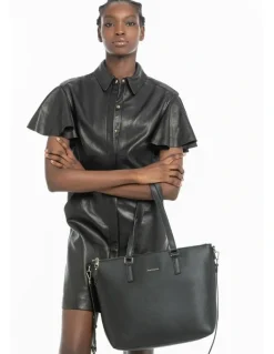 Madison Accessories Inga Large Zip Top Tote Bag with Laptop Pocket in Black