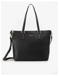 Madison Accessories Inga Large Zip Top Tote Bag with Laptop Pocket in Black