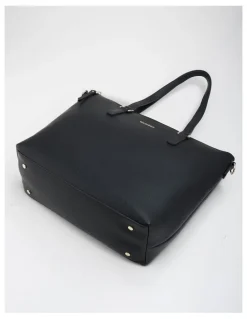 Madison Accessories Inga Large Zip Top Tote Bag with Laptop Pocket in Black