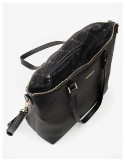 Madison Accessories Inga Large Zip Top Tote Bag with Laptop Pocket in Black