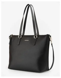 Madison Accessories Inga Large Zip Top Tote Bag with Laptop Pocket in Black