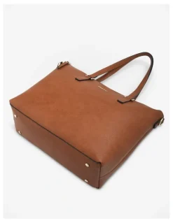Madison Accessories Inga Large Zip Top Tote Bag with Laptop Pocket in Brown