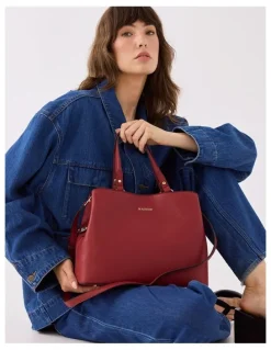 Madison Accessories Katherine Medium Satchel with 3 Compartments & Crossbody Strap Bag in Red
