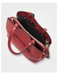Madison Accessories Katherine Medium Satchel with 3 Compartments & Crossbody Strap Bag in Red