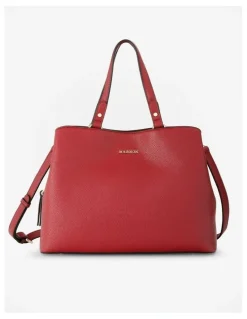 Madison Accessories Katherine Medium Satchel with 3 Compartments & Crossbody Strap Bag in Red