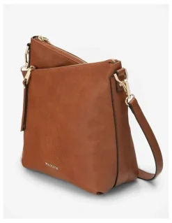 Madison Accessories Maya Medium Double Angled Zip Sling Crossbody Bag in Brown