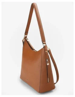 Madison Accessories Renata Large Hobo Shoulder Bag with Crossbody Strap in Light Tan