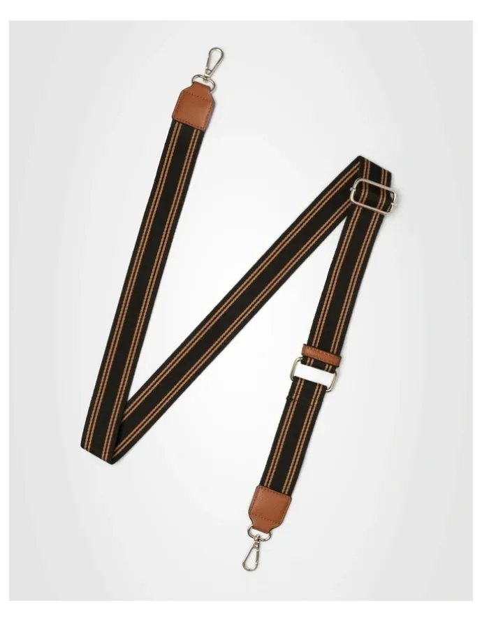 Madison Accessories Renee Zip Top 2 Compartment Crossbody Bag + Stripe Strap in Brown
