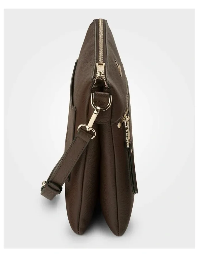 Madison Accessories Renee Zip Top 2 Compartment Crossbody Bag in Brown