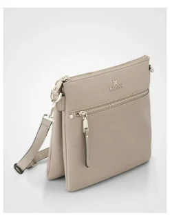 Madison Accessories Renee Zip Top 2 Compartment Crossbody Bag + Monogram Strap in Brown