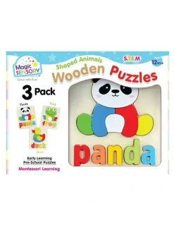 Magic Sensory Shaped Animals Wooden Puzzles Triple Pack