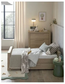 Mamas & Papas Franklin Cotbed Bundle With Essential Spring Cotbed Mattress 4 Pieces in Light Oak