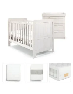 Mamas & Papas 5pc Mamas & Papas Atlas Nursery Cotbed Dresser Mattress Sheets Set White Wash