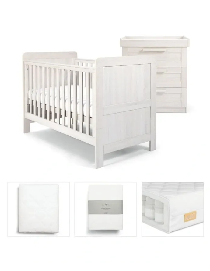 Mamas & Papas 5pc Mamas & Papas Atlas Nursery Cotbed Dresser Mattress Sheets Set White Wash