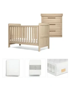 Mamas & Papas 5pc Mamas & Papas Atlas Nursery Cotbed Dresser Mattress Sheets Set Light Oak
