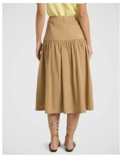 Marcs Ansel Linen Blend Midi Skirt in Tan