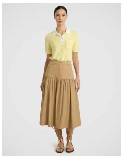 Marcs Ansel Linen Blend Midi Skirt in Tan