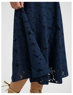 Marcs Countess Lace Midi Skirt in Navy