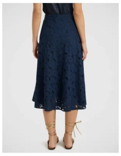 Marcs Countess Lace Midi Skirt in Navy