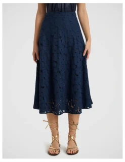 Marcs Countess Lace Midi Skirt in Navy