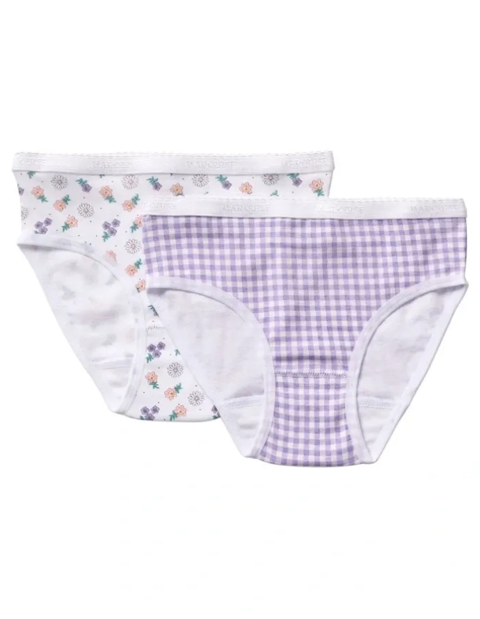 Marquise Girls Floral Gingham 2 Pack Underpants in Purple