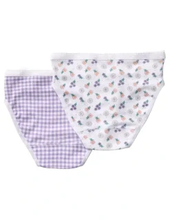 Marquise Girls Floral Gingham 2 Pack Underpants in Purple