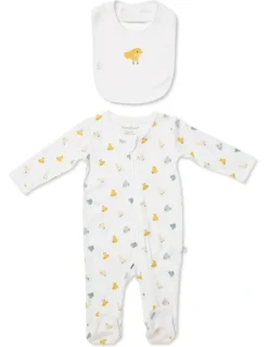 Marquise Zipsuit and Bib Set in Chick