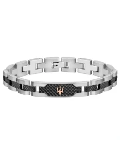 Maserati Stainless Steel Bracelet with Black Carbon Fibre Highlights