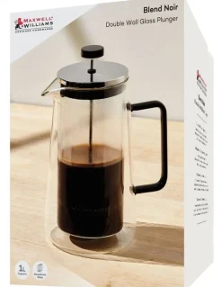 Maxwell & Williams Blend Noir Double Wall Plunger 1L Gift Boxed in Clear