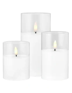 Maxwell & Williams Let's Get Lit LED Flameless Wax Candle Glass Hurricane Set of 3 Gift Boxed in Clear
