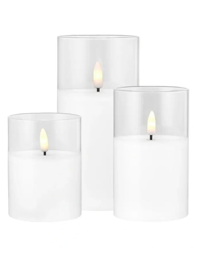 Maxwell & Williams Let's Get Lit LED Flameless Wax Candle Glass Hurricane Set of 3 Gift Boxed in Clear
