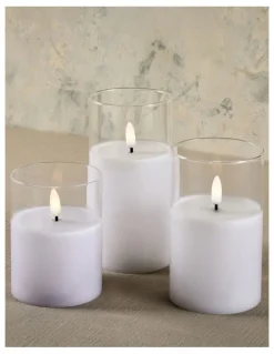 Maxwell & Williams Let's Get Lit LED Flameless Wax Candle Glass Hurricane Set of 3 Gift Boxed in Clear