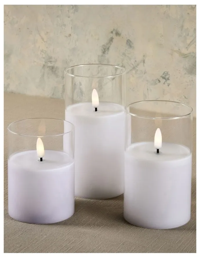 Maxwell & Williams Let's Get Lit LED Flameless Wax Candle Glass Hurricane Set of 3 Gift Boxed in Clear