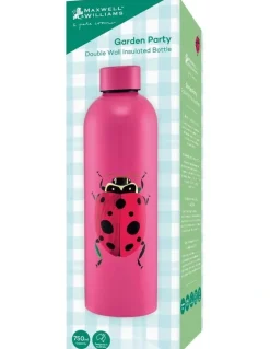 Maxwell & Williams Pete Cromer Garden Party Double Wall Insulated Bottle 750ml Ladybird Gift Boxed in Pink