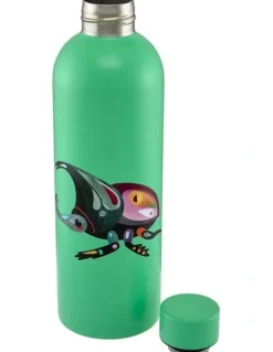Maxwell & Williams Pete Cromer Garden Party Double Wall Insulated Bottle 750ml Rhino Beetle Gift Boxed in Green
