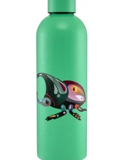 Maxwell & Williams Pete Cromer Garden Party Double Wall Insulated Bottle 750ml Rhino Beetle Gift Boxed in Green