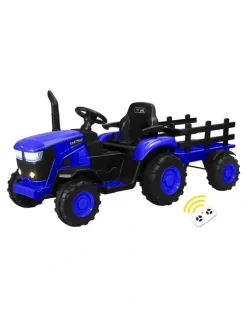 Mazam Mazam 156cm Kids Ride On Car Tractor Trailer 12V Remote Electric Toddlers Toy Blue