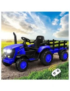 Mazam Mazam 156cm Kids Ride On Car Tractor Trailer 12V Remote Electric Toddlers Toy Blue