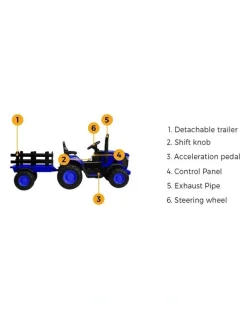 Mazam Mazam 156cm Kids Ride On Car Tractor Trailer 12V Remote Electric Toddlers Toy Blue