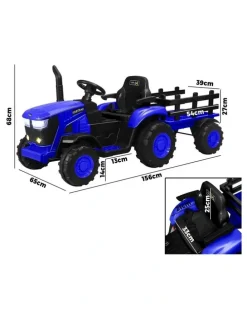 Mazam Mazam 156cm Kids Ride On Car Tractor Trailer 12V Remote Electric Toddlers Toy Blue