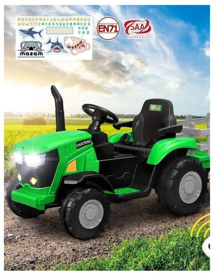 Mazam Mazam Kids Ride On Car Tractor 156cm 12V Remote Control Electric Battery Toy Green