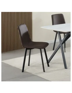 Melbournians Furniture Dining Chair Leather 6 Piece in Brown