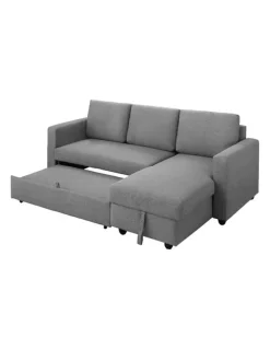 Melbournians Furniture Fabric Sofa Bed 2 Seater in Grey/Chaise