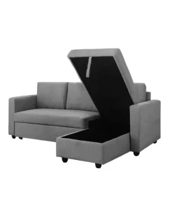 Melbournians Furniture Fabric Sofa Bed 2 Seater in Grey/Chaise