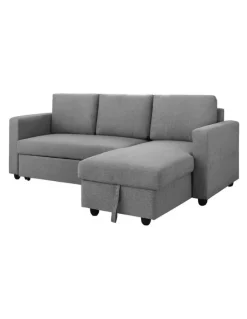 Melbournians Furniture Fabric Sofa Bed 2 Seater in Grey/Chaise