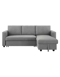 Melbournians Furniture Fabric Sofa Bed 2 Seater in Grey/Chaise
