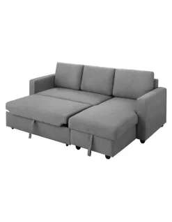 Melbournians Furniture Fabric Sofa Bed 2 Seater in Grey/Chaise