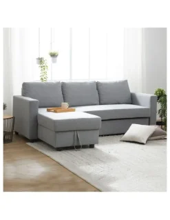 Melbournians Furniture Fabric Sofa Bed 2 Seater in Grey/Chaise